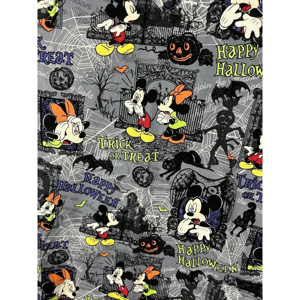 DISNEY Mickey & Minnie Mouse Halloween SCRUBS TOP  Haunted Mansion Gray 2X